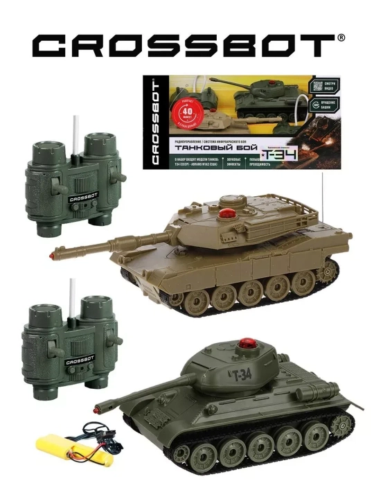 Masofadan boshqarish pultidagi tank jangi, 1:32 shkalasida, T34 va Abrams M1A2