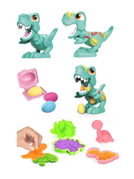 Dinozavrlarni modellashtirish to'plami, 6 rangli o'yin xamiri, plastik dinozavr, 9 ta qolip, VAQTINDA