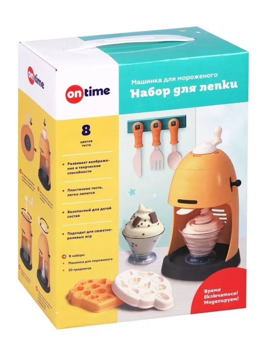 Muzqaymoq mashinasi Play-Doh to'plami, 8 rangli xamir, 225 g, muzqaymoq mashinasi, 2 ta naycha, 10 ta aksessuar - 