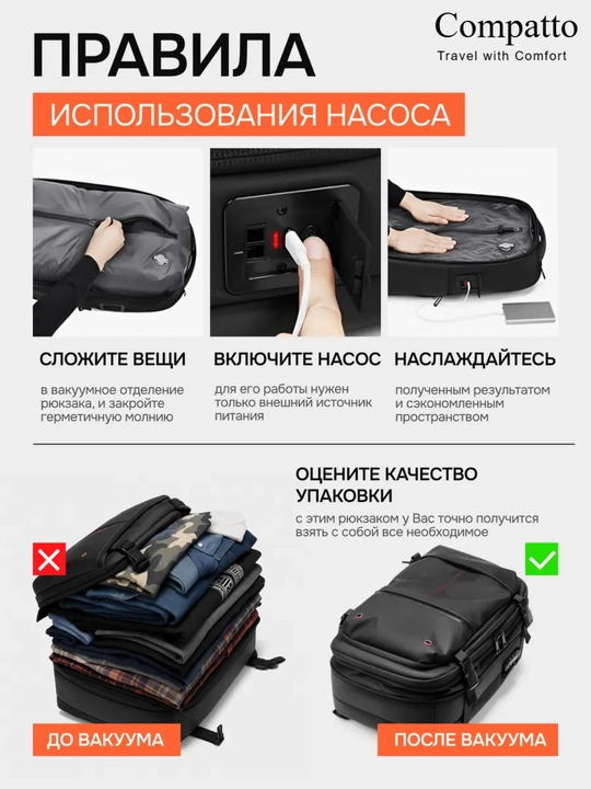 Вакуумный рюкзак городской для путешествий, ручная кладь