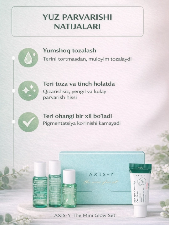 AXIS-Y Mini Glow Set – yuz parvarishi uchun mini to‘plam