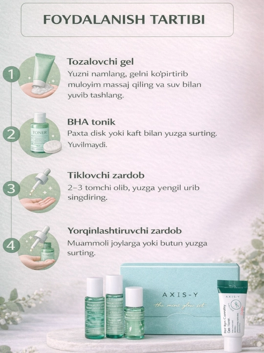 AXIS-Y Mini Glow Set – yuz parvarishi uchun mini to‘plam