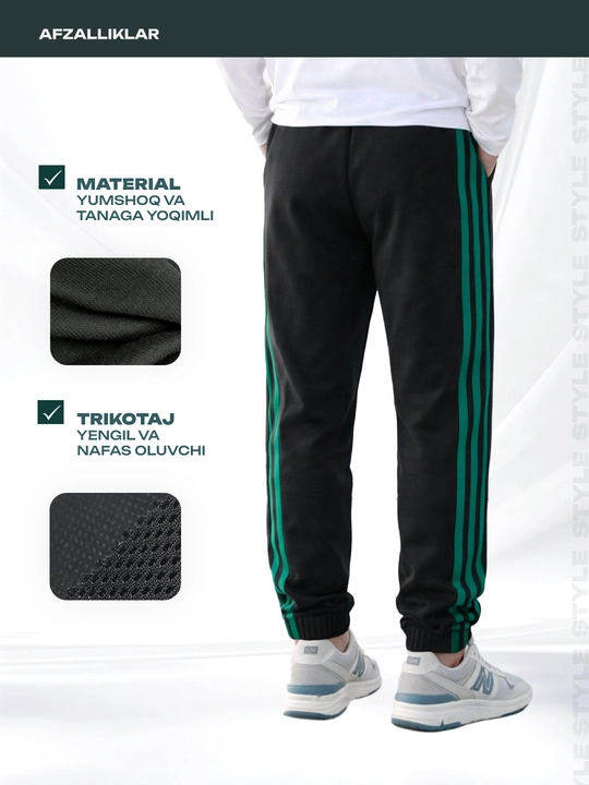 Erkaklar uchun sport shim jogger Nasem, yon chiziqli, rezinkali triko