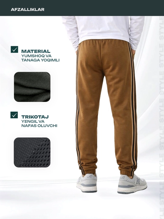 Erkaklar uchun sport shim jogger Nasem, yon chiziqli, rezinkali triko