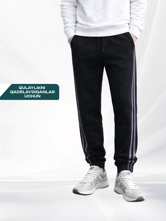 Erkaklar uchun sport shim jogger Nasem, yon chiziqli, rezinkali triko