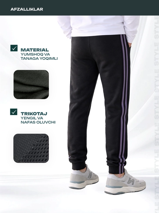 Erkaklar uchun sport shim jogger Nasem, yon chiziqli, rezinkali triko