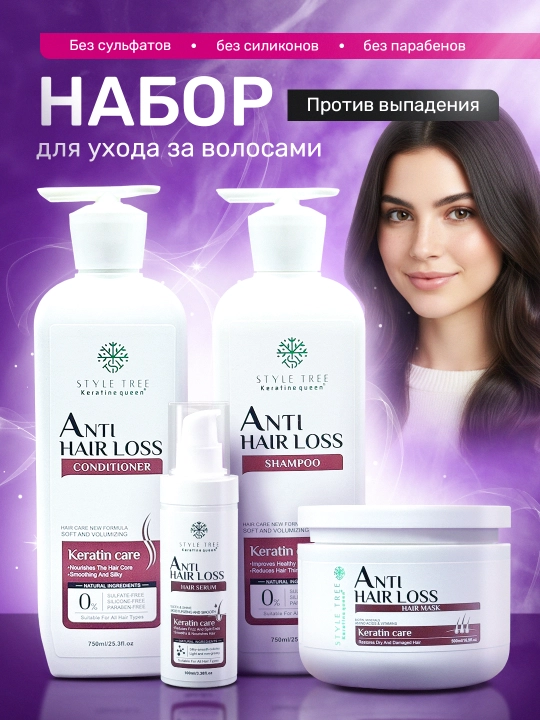 Keratin Queen sulfatsiz soch to‘kilishiga qarshi mustahkamlovchi to‘plam - 