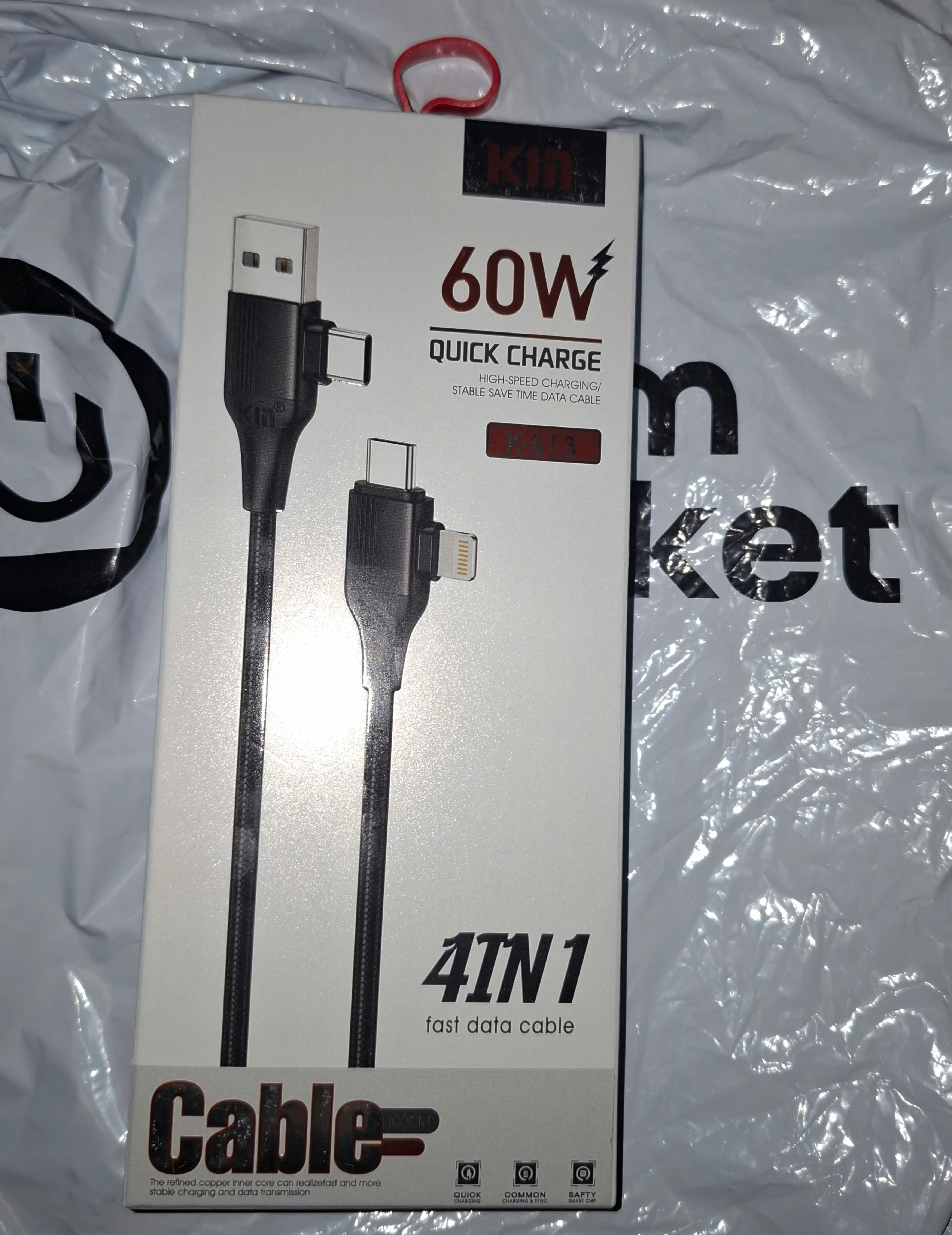 Дата-кабель KIN KS13 4-в-1 Type-C/Lightning/USB-A, быстрая зарядка 60W, 100 см