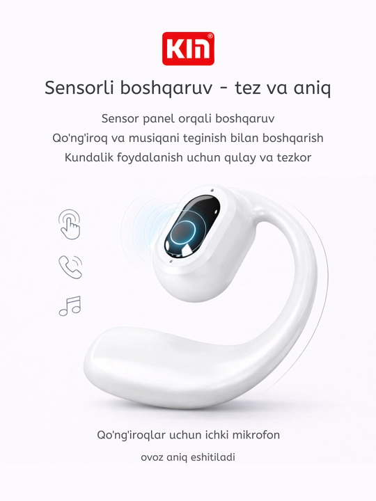 Simsiz quloqchin KIN KL30, mono, Bluetooth mikrofonli, quloqqa ilinadigan