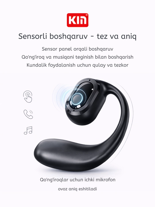 Simsiz quloqchin KIN KL30, mono, Bluetooth mikrofonli, quloqqa ilinadigan