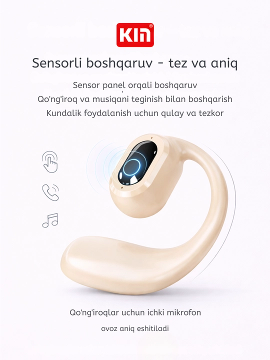 Simsiz quloqchin KIN KL30, mono, Bluetooth mikrofonli, quloqqa ilinadigan