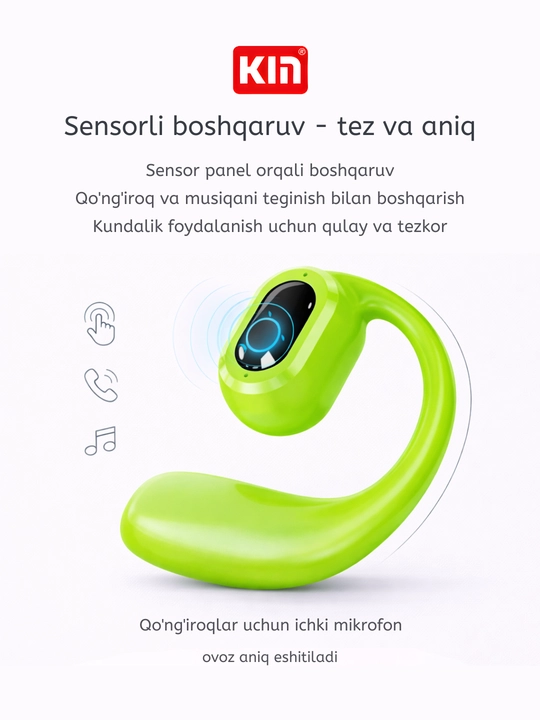Simsiz quloqchin KIN KL30, mono, Bluetooth mikrofonli, quloqqa ilinadigan