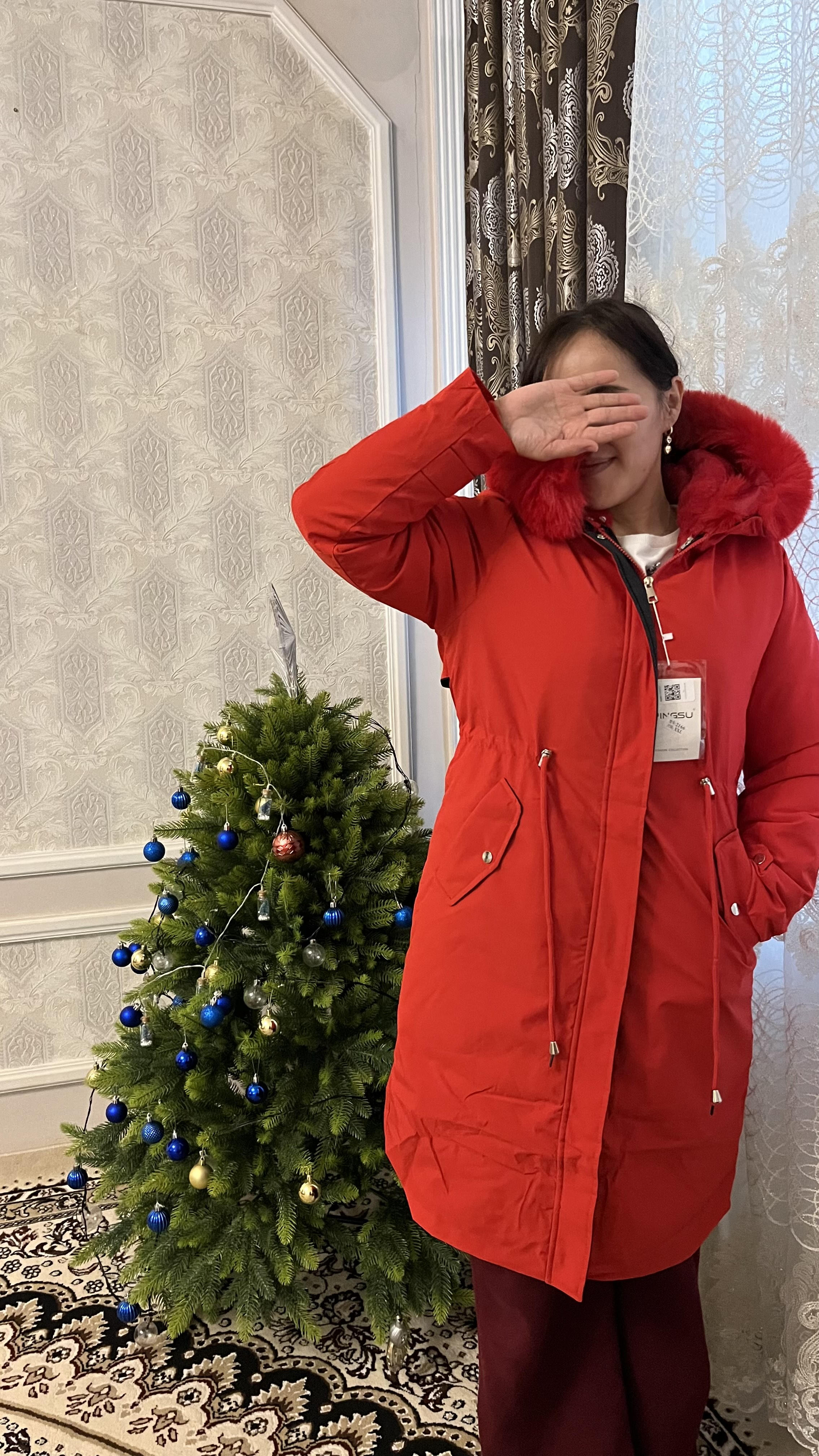 Ayollar qishki kurtka transformeri, kapyushon va mo'yna yoqali