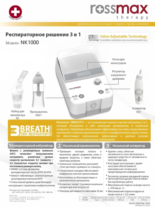 Rossmax NK1000, 3 tasi 1 da, Ingalyator (Nebulayzer), Aspirator, Irrigator 