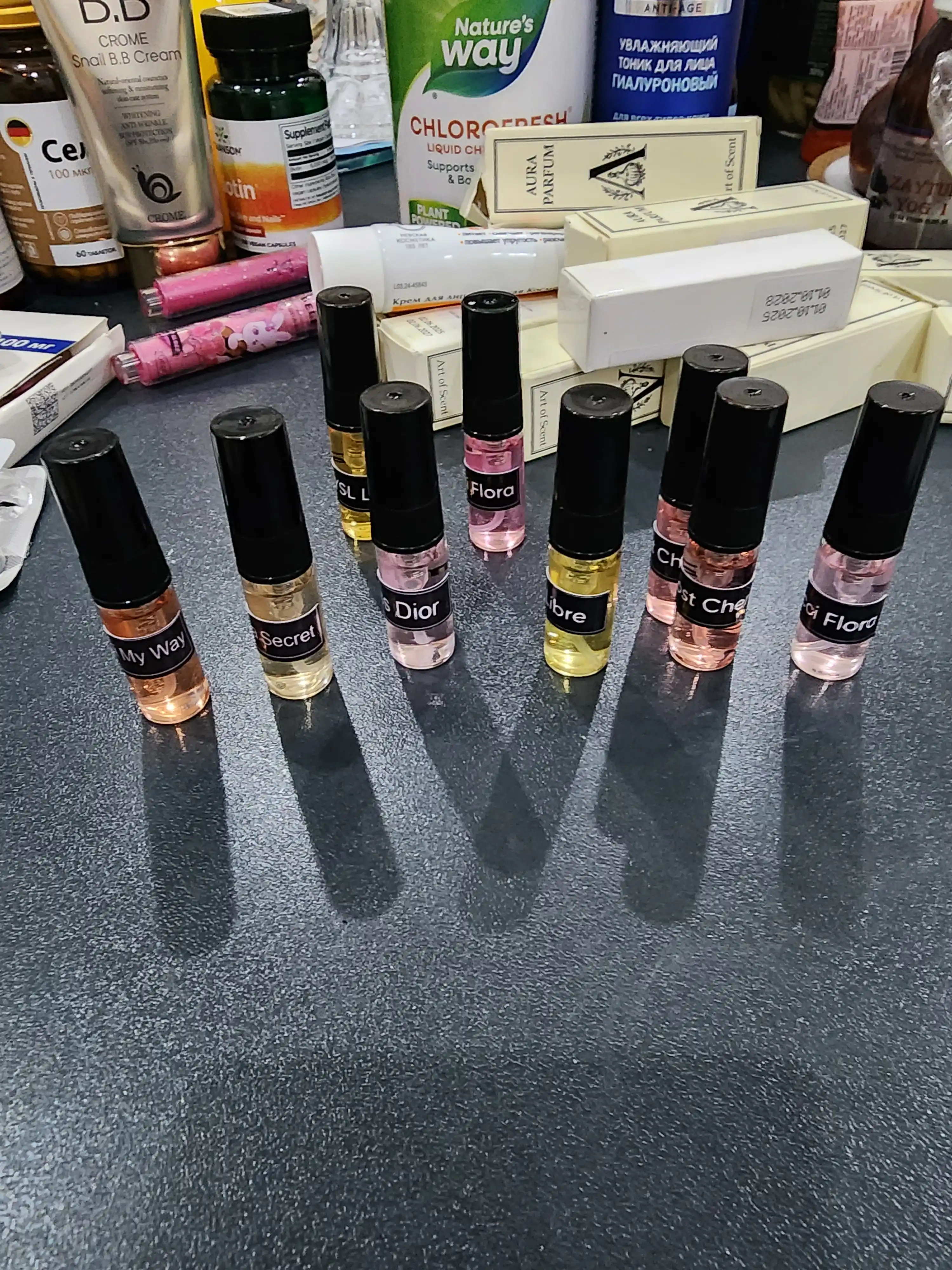 Ayollar uchun atirlar My Way, Miss Dior, Victoria Orchid, 3 ta atirlar ayollar