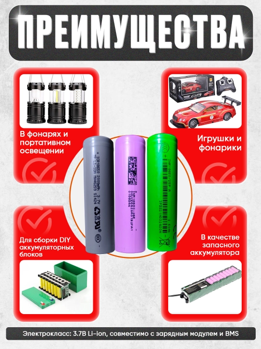 Литий-ионный аккумулятор 3.7V 2600mAh – высокая емкость