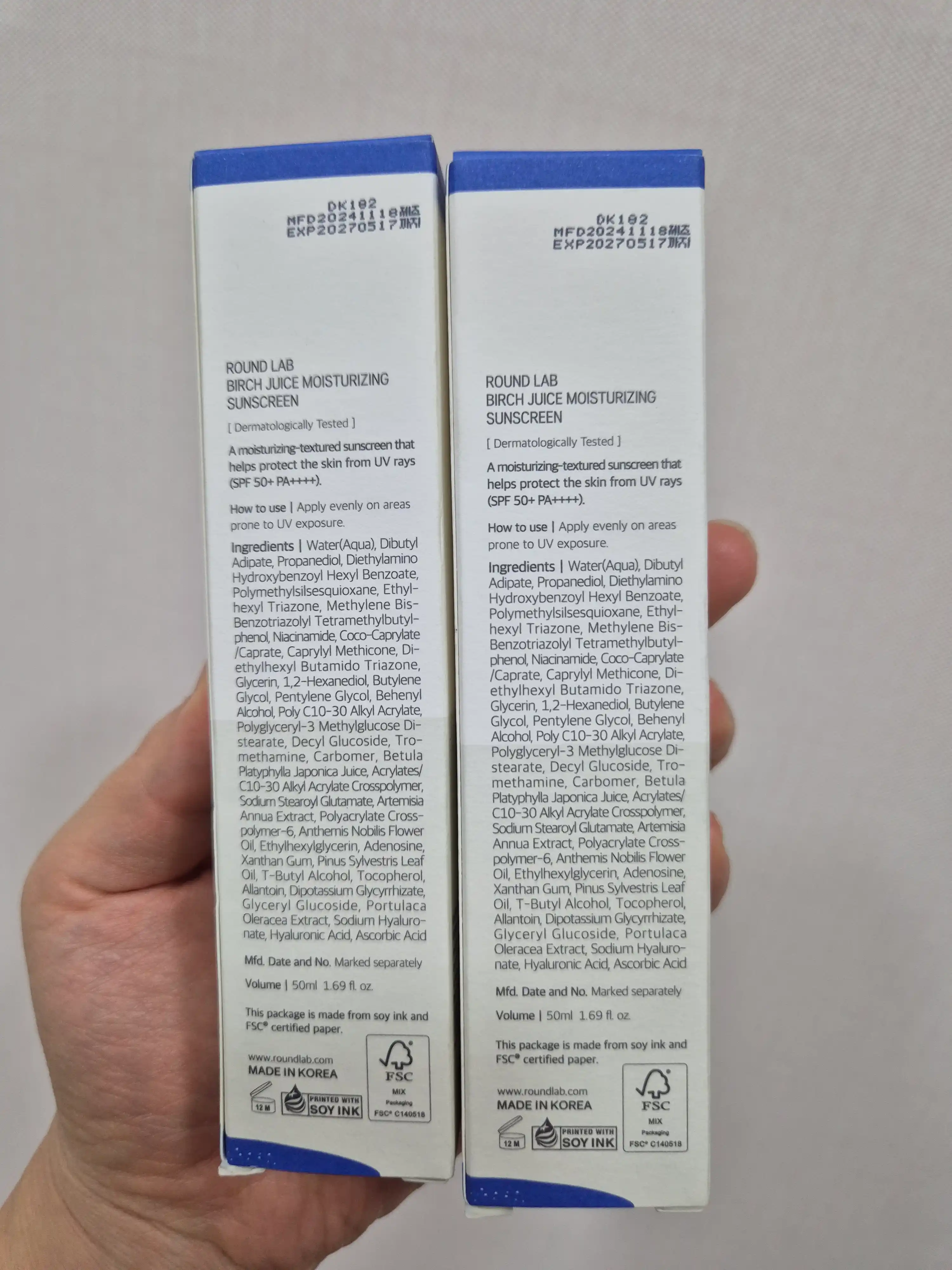 Namlovchi quyoshdan himoylavochi krem Round Lab Birch Juice Moisturizing Sun Cream SPF50+ PA++++