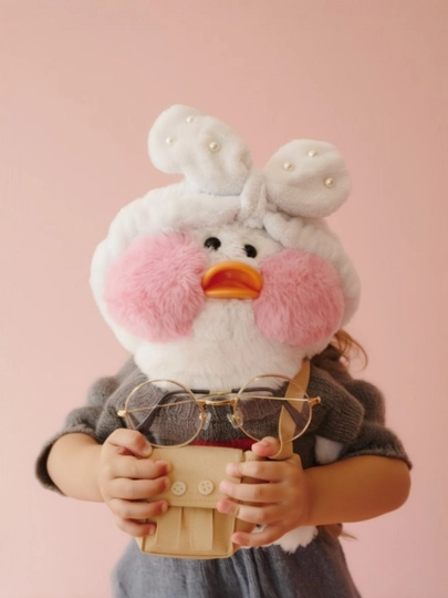 Мягкая игрушка утёнок с аксессуарами, в одежде и с сумочкой — TEDDY07-ORDAK-БЕЛЫЙ