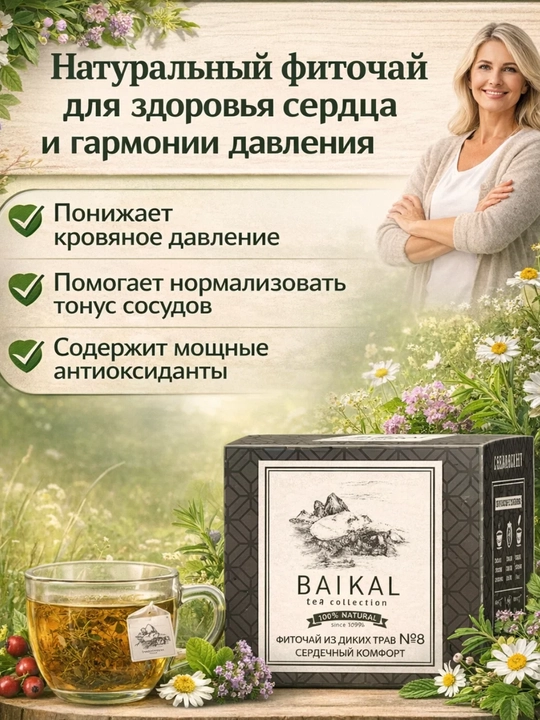 Фиточай BAIKAL №8 – для здоровья сердца и стабилизации артериального давления - 