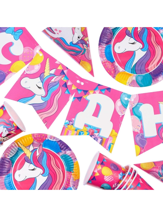 6 kishilik qog'oz dasturxon to'plami "Tug'ilgan kuningiz bilan", Minnie Mouse va Unicorn