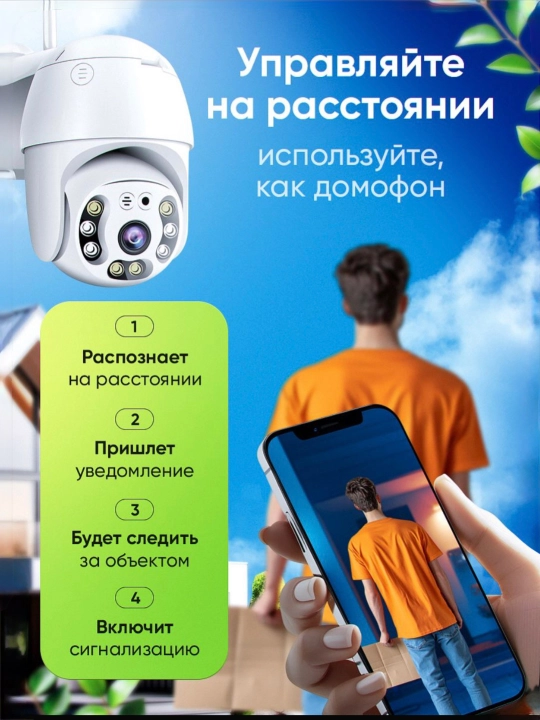 Wi-Fi камера видеонаблюдения с ночным видением, поворотом 360, датчиком движения
