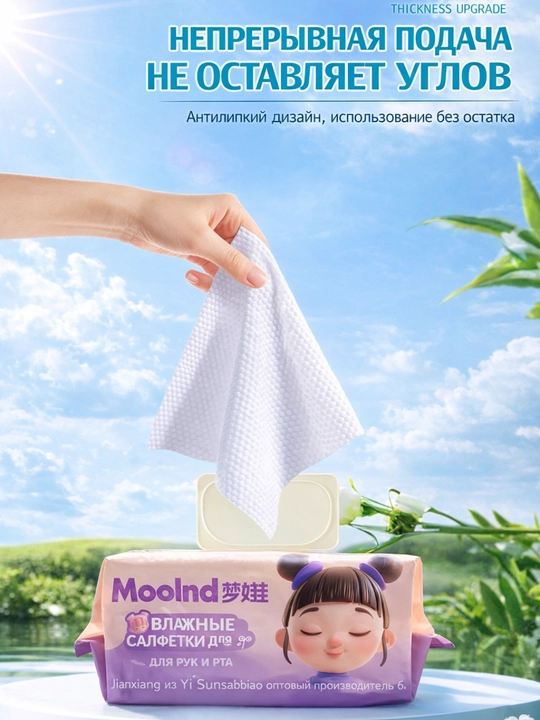 Moolnd bolalar nam salfetkasi, gipoallergen, spirtsiz, 80 dona