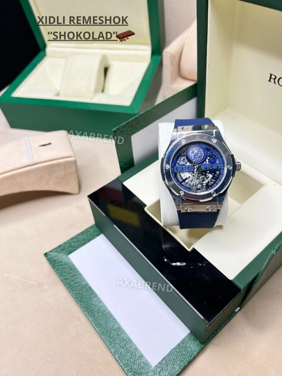 Часы Hublot мужские ремешок с запахом "шоколад" с индикатором даты в подарочной коробке — CLEANNE-NEWHUBLOTXIDLI-ТЕМНСИН