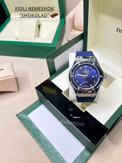 Часы Hublot мужские ремешок с запахом "шоколад" с индикатором даты в подарочной коробке — CLEANNE-NEWHUBLOTXIDLI-ИНДИГО