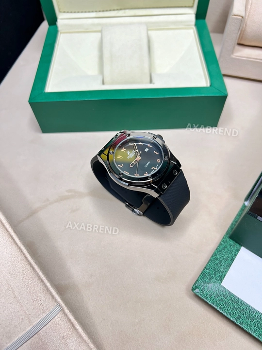 Hublot soati erkaklar uchun remeshok hidli "shokolat" sana ko'rsatkichli sovg'a qutsida