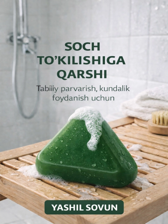 Soch to'kilishiga qarshi shampun, soch o‘stirish uchun, sovun, yashil, sovun