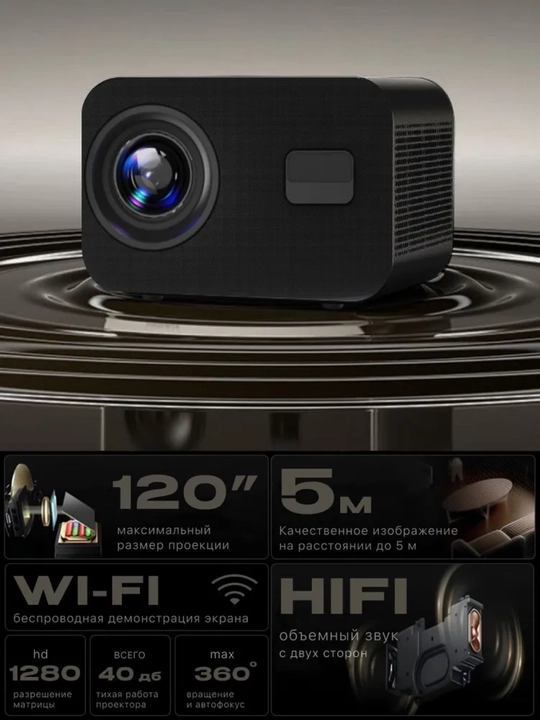 Telefon bilan ishlaydigan portativ proyektor, film tomosha qilish uchun, yorqin tasvir
