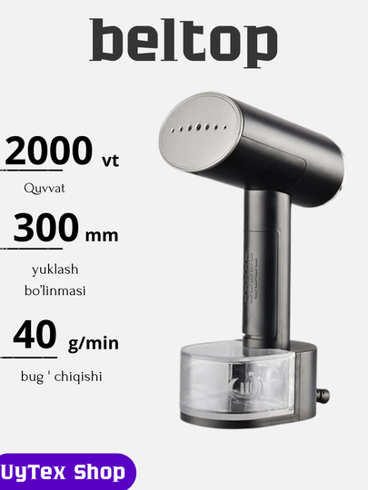 Qo‘l bug‘li dazmol Beltop 2000W, sensorli, 300ml, uy/ofis uchun - 
