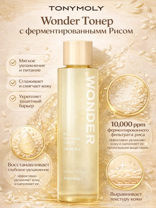 Terini Silliqlovchi,Tiniqlashtiruvchi,Quruq, Sezgir Teri uchun, TONYMOLY Wonder Rice Toner - 