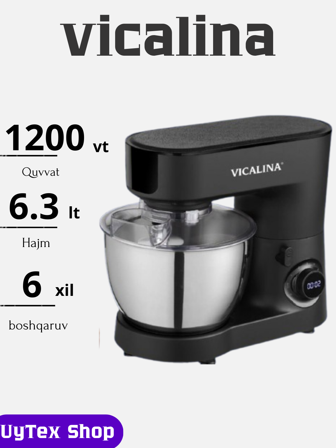 Vicalina 5L/6.3L/7L planetar mikser, statsionar - 