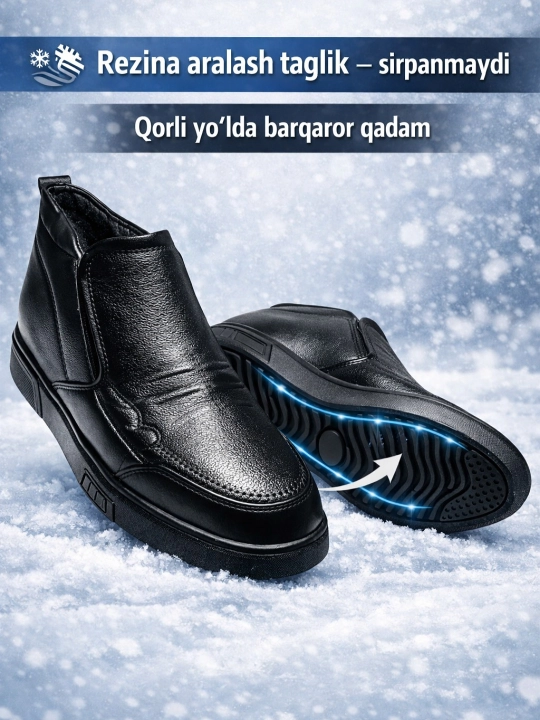 Tabiiy charm, erkaklar etigi - sirpanmaydigan, mustahkam, qishki