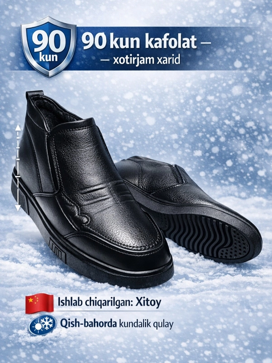 Tabiiy charm, erkaklar etigi - sirpanmaydigan, mustahkam, qishki