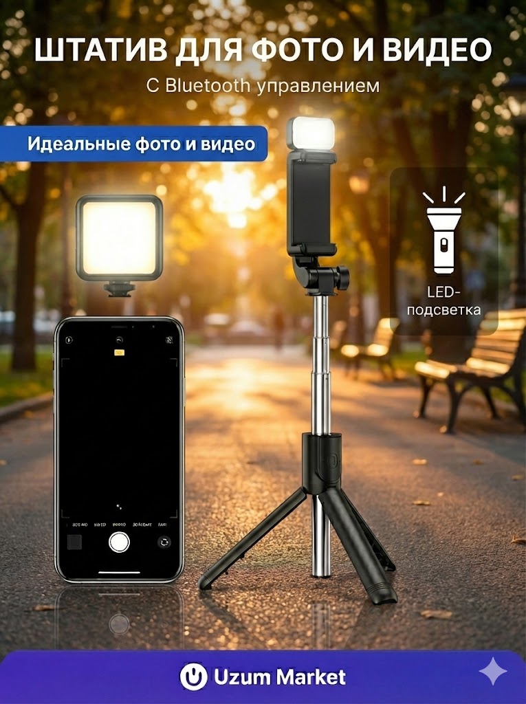 Беспроводная селфи - палка, штатив - подставка, 1530 мм, карданный стабилизатор на 360