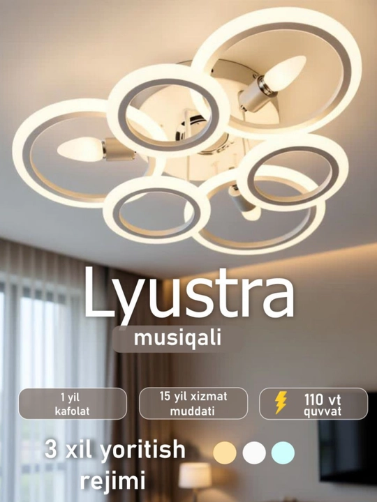 Люстра LED, музыкальная, с пультом, 3 режима освещения, для спальни, зала, кухни