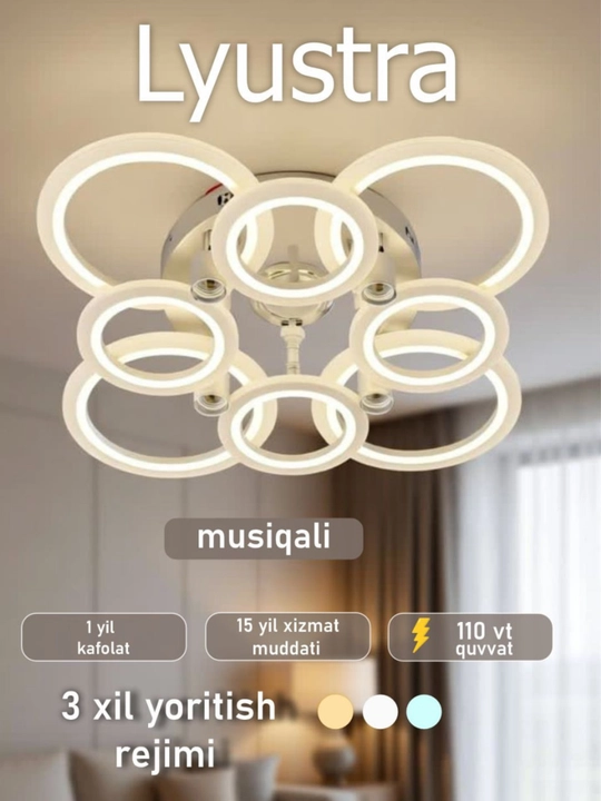 Люстра LED, музыкальная, с пультом, 3 режима освещения, для спальни, зала, кухни