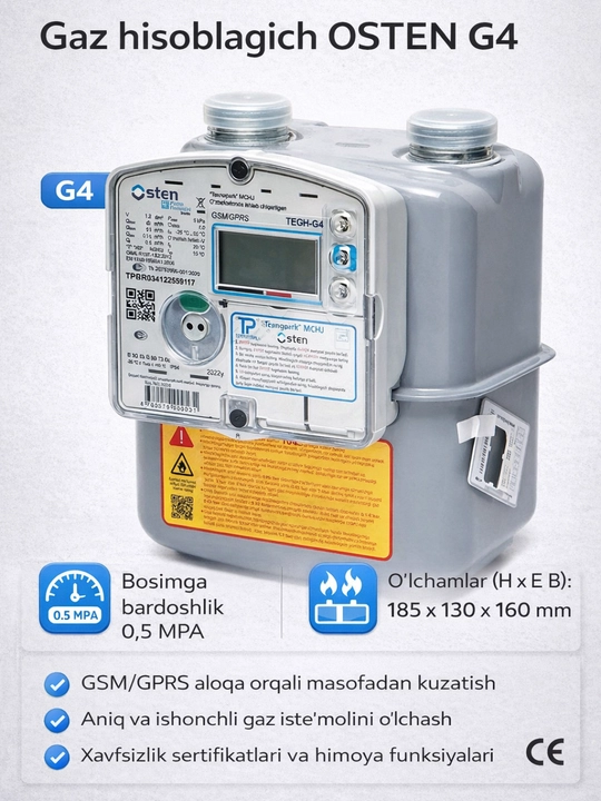 Osten gaz hisoblagich G4 — maishiy foydalanish uchun gaz hisoblagichi - 