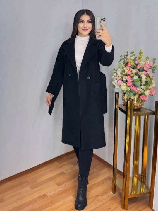Zamonaviy elegant sayr ofis va kundalik uslub uchun issiq tutuvchi material ayollar paltosi - 