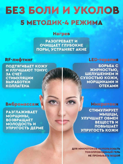 Микротоковый массажер для лица, против морщин и для лимфодренажа