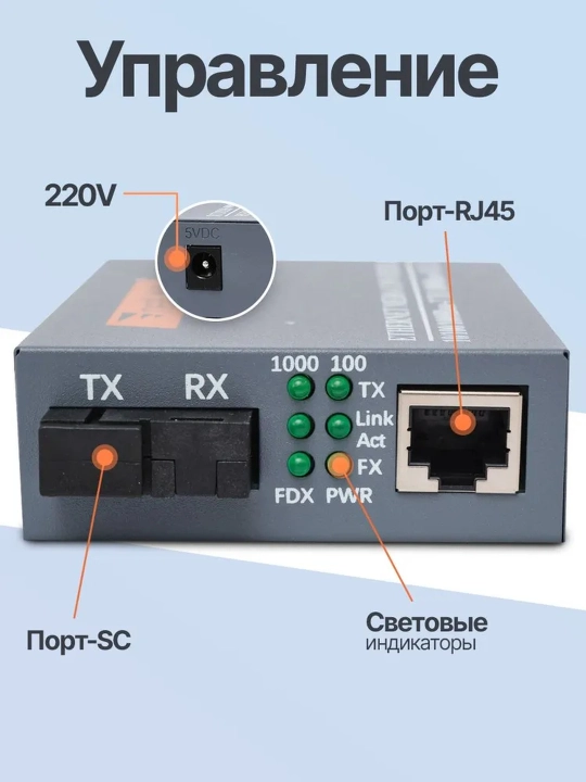 MC-100M-WDM-A (B) -20-S 1000Mbit/s 20 km media konvertorlar to‘plami