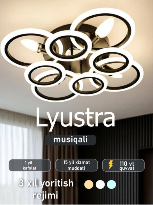 LED qandil, musiqali, pultli, 3 xil yoritish rejimi, yotoqxona, zal, oshxona uchun - 