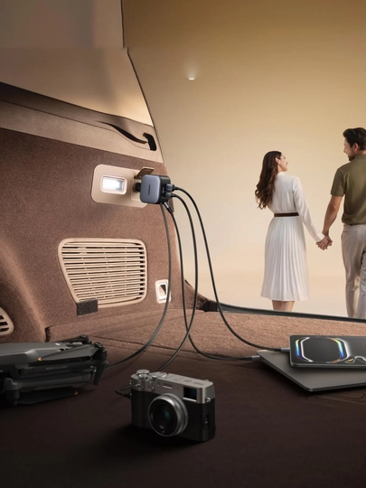 UGREEN Nexode avtomobil zaryadlovchi qurilmasi 145 Vt,tortib olinadigan USB-C kabeli bilan 4