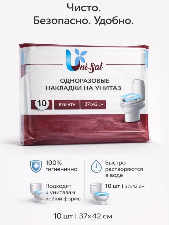 UniSal bir martalik qog‘oz unitaz qoplamalari, shaxsiy gigiyena uchun, 10 dona