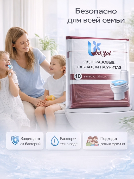 UniSal bir martalik qog‘oz unitaz qoplamalari, shaxsiy gigiyena uchun, 10 dona