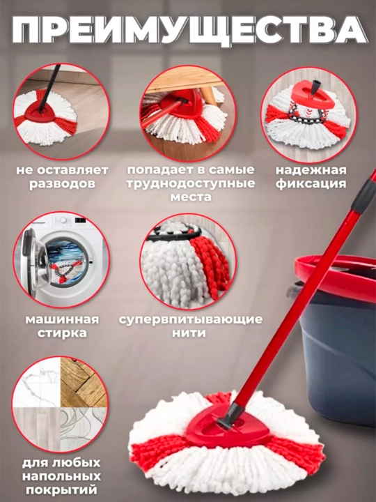 360° "Ultra Clean 360" shvabra uchun almashtiriladigan mikrofiberli mop nasadka