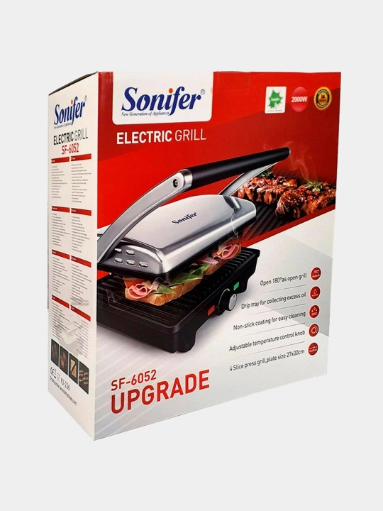 Sonifer SF-6052 elektr gril tosteri, 2000 Vt, uy uchun kontaktli gril