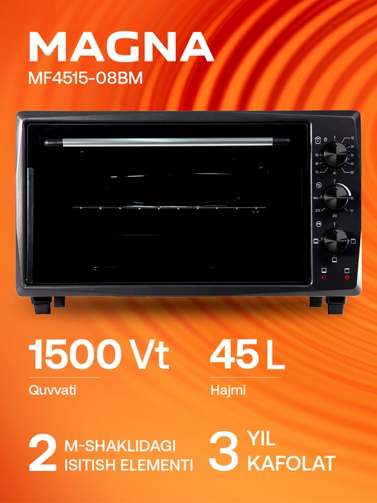 Mini pech MAGNA MF4515-08BM, hajmi 45 litr, quvvati 1500 Vt